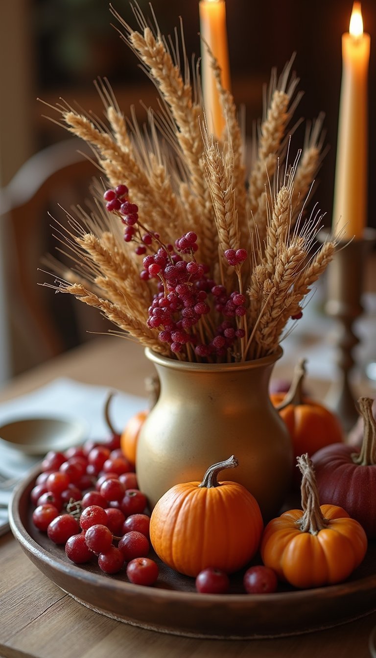 Centro Otoñal Con Trigo Y Bayas Secas