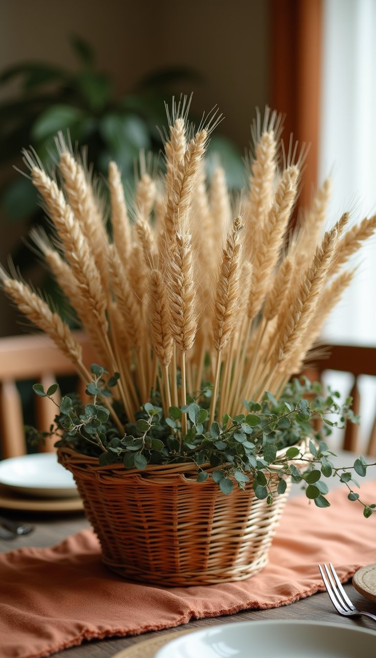 Centro Rústico Con Trigo Y Eucalipto Verde