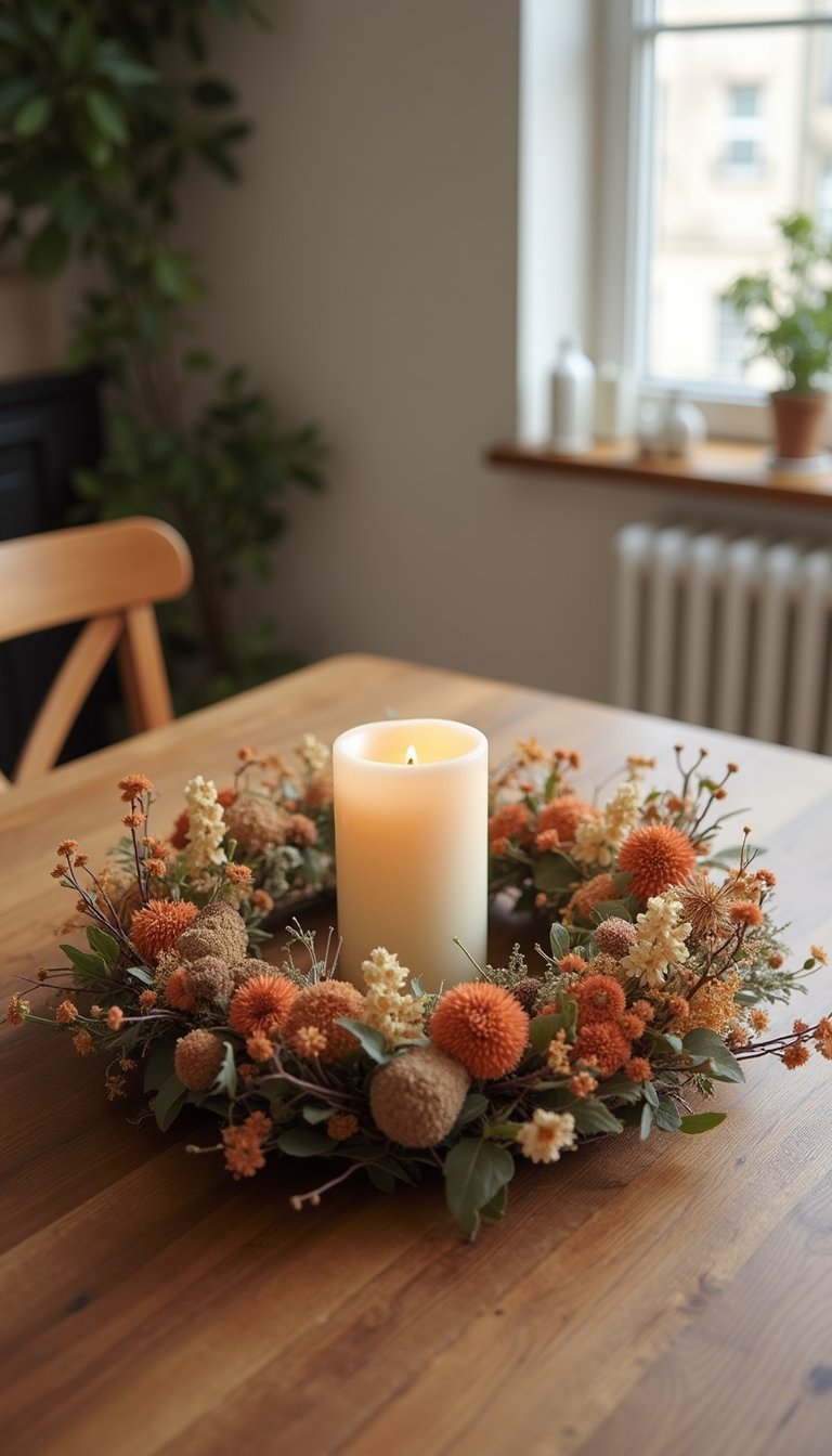 Guirnalda De Mesa Circular Con Flores Secas