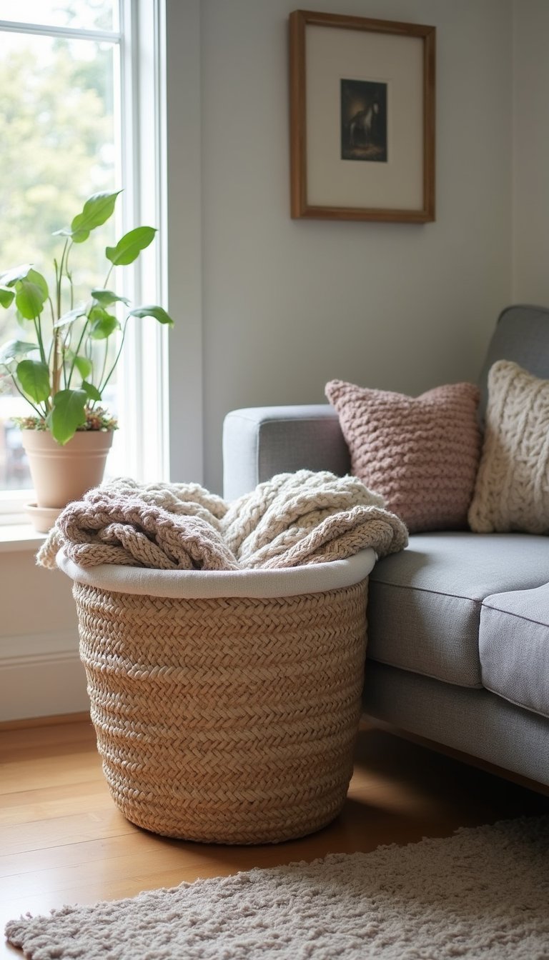 Cestas Tejidas Grandes Para Mantas En El Salón