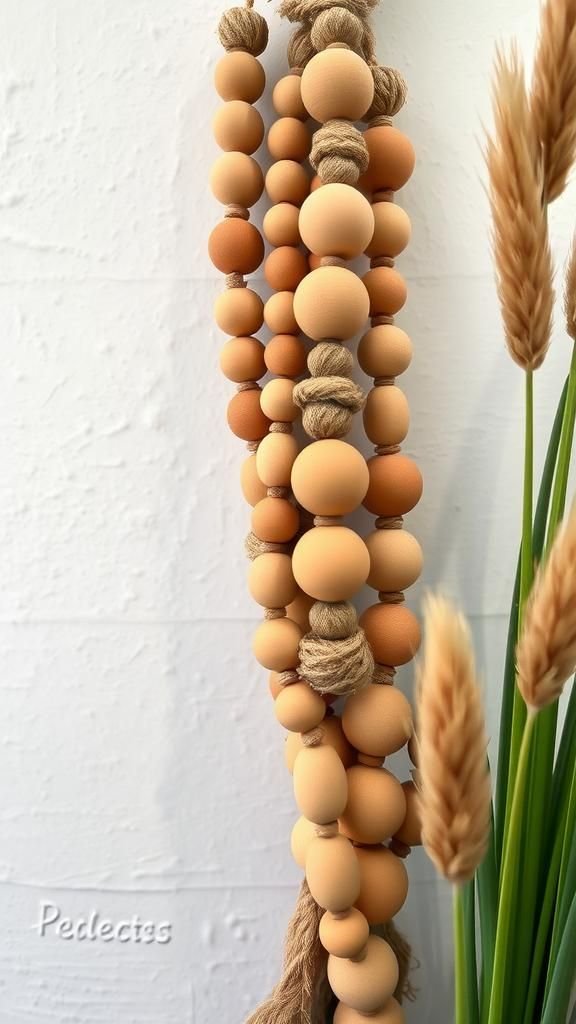 Beaded Wood And Jute Layered Hanging