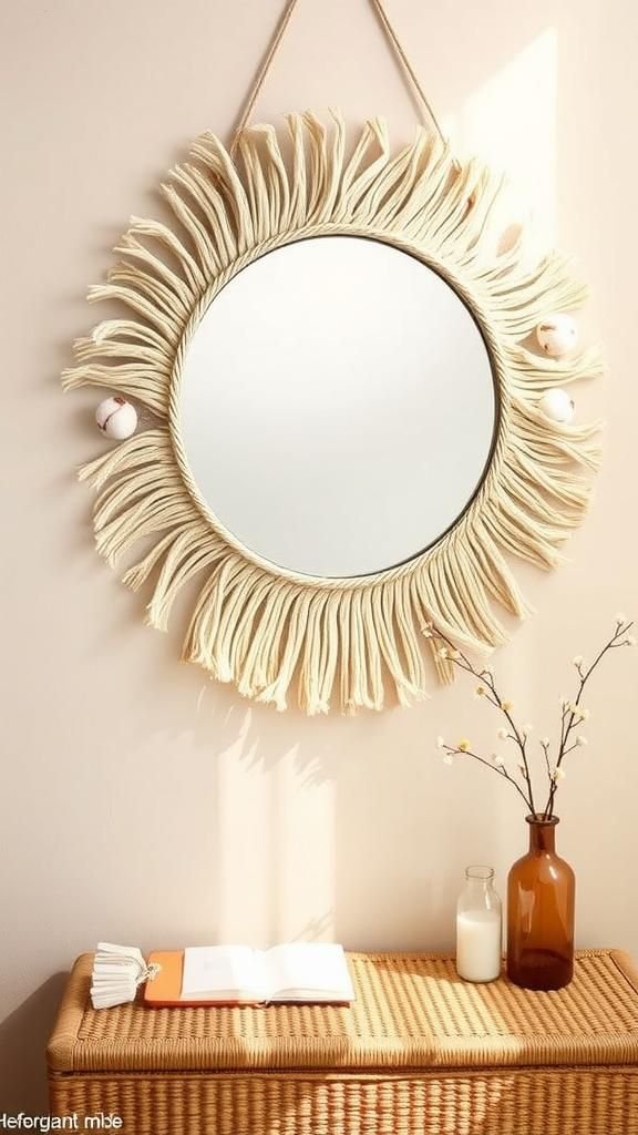 Fringe Mirror With Cotton And Sisal Halo