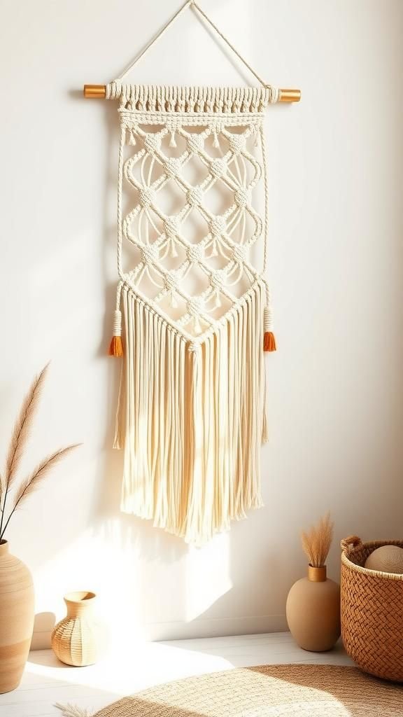 Hand-Knotted Macramé With Brass Accent Bar