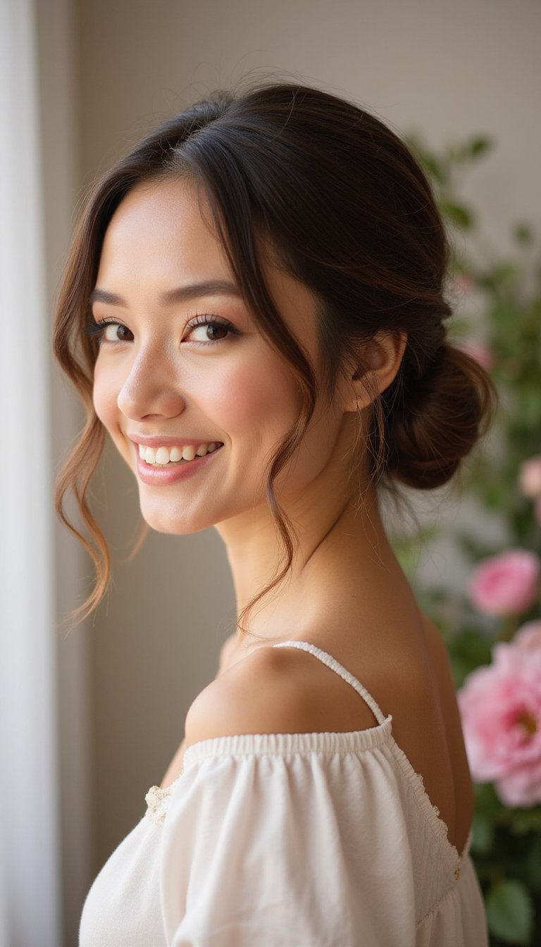 Loose Low Chignon With Messy Tendrils