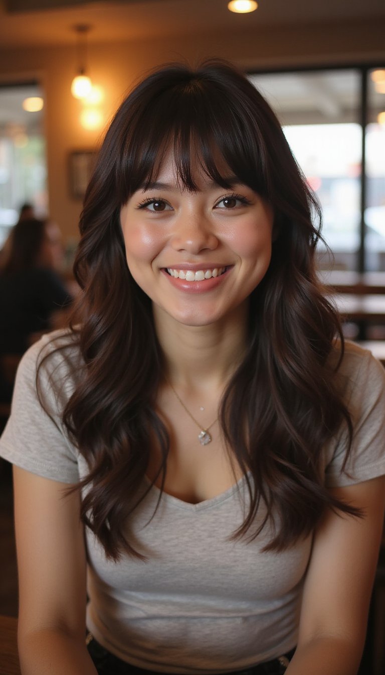 Shoulder-Length Lob With Curtain Bangs For Shape