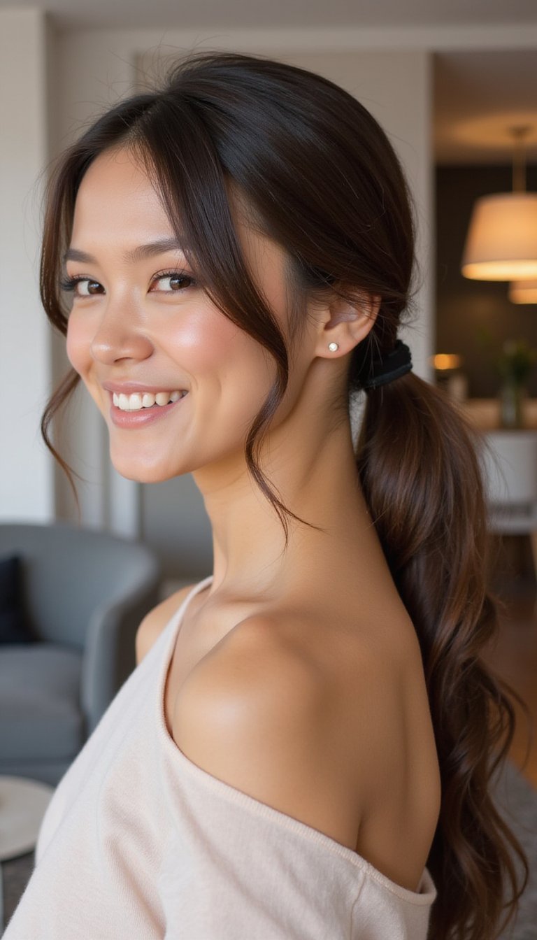 Sleek Low Ponytail With Hidden Elastic Trick