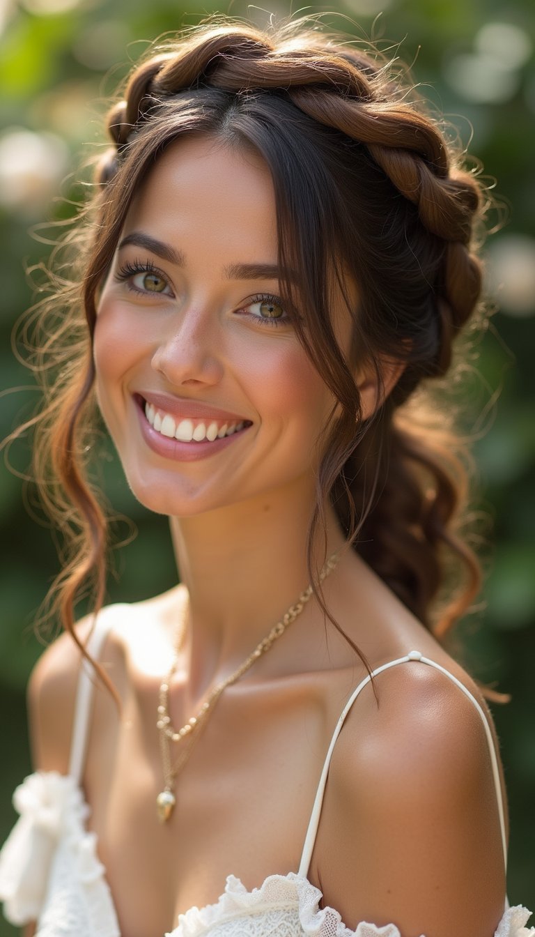 Twisted Halo Braid For A Romantic Vibe