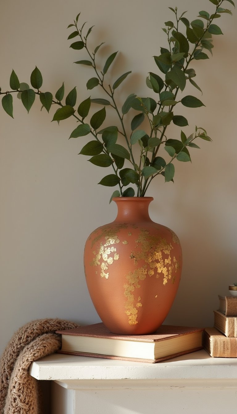 Gold Leaf Accent For Vintage Terracotta Vase
