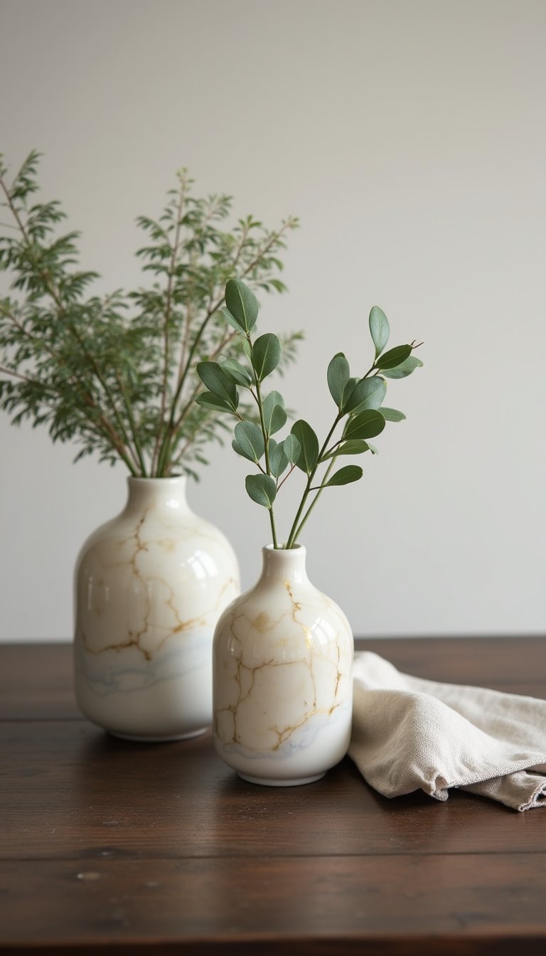 Marble Vein Hand Painted Glass Vase Effect