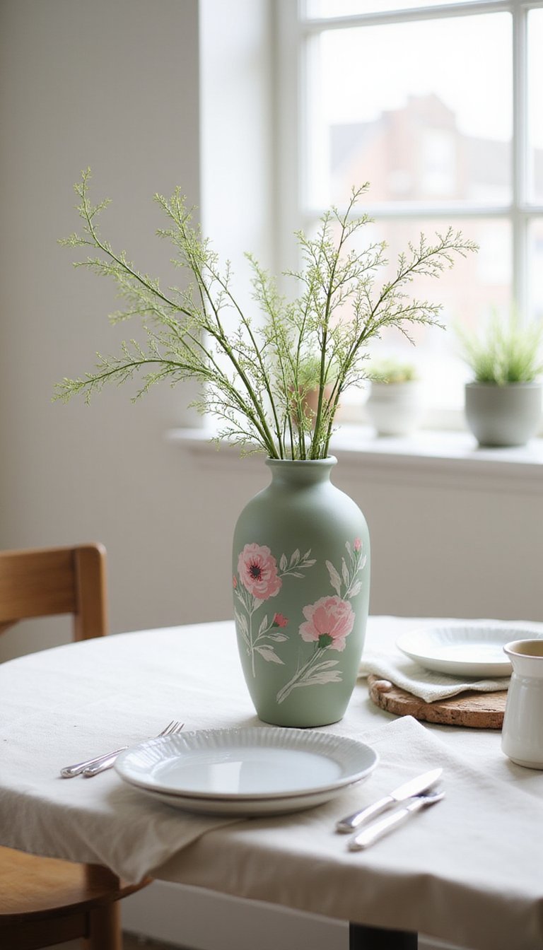 Stenciled Floral Motif On Matte Vase Surface