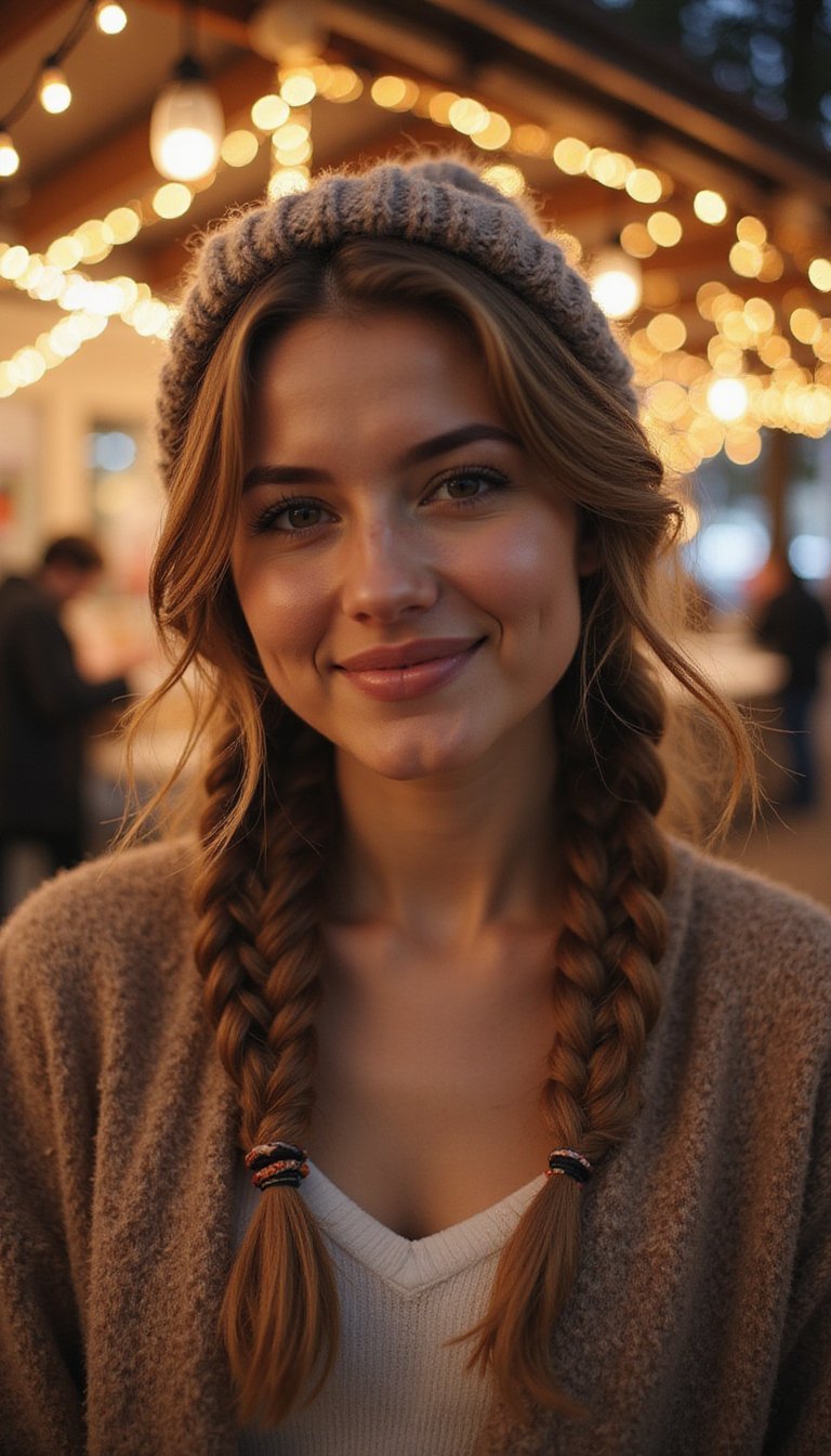 Boho Ribbon Braids With Knit Hat