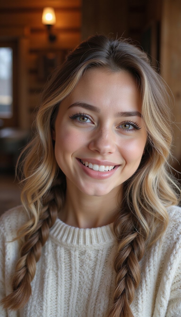 Braided Crown Worn With Chunky Sweater