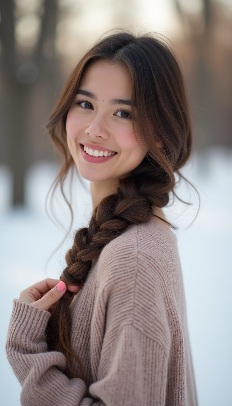 Fishtail Braid Swept Over One Shoulder