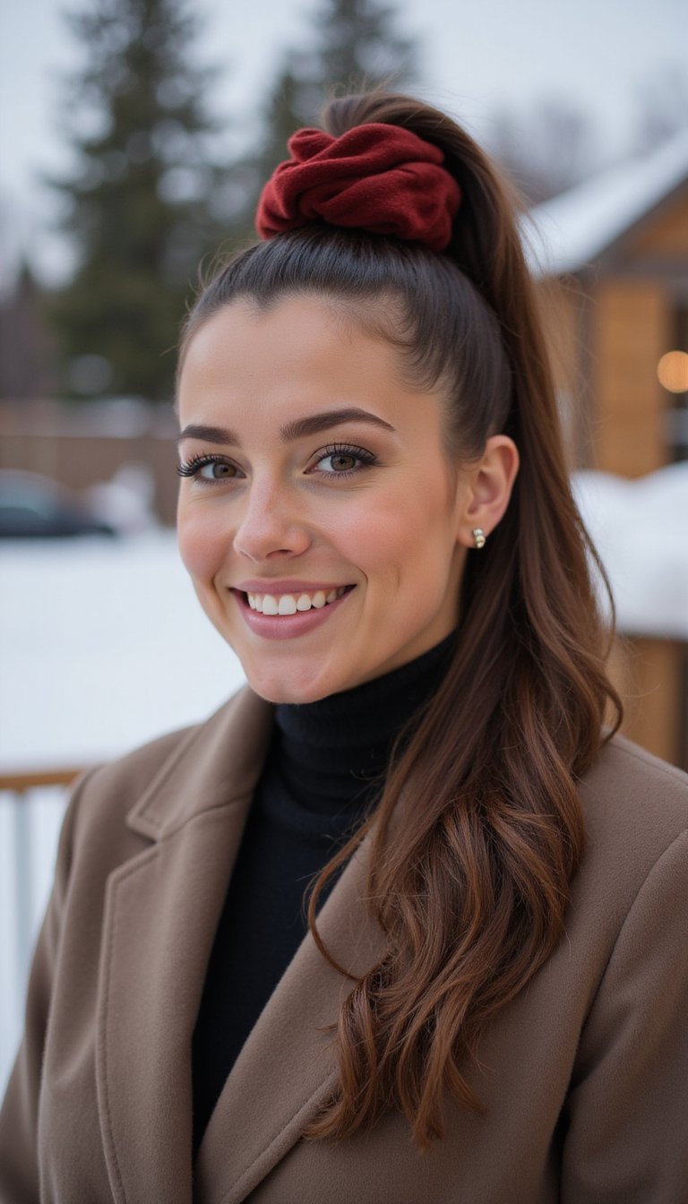 High Ponytail Wrapped With Velvet Scrunchie