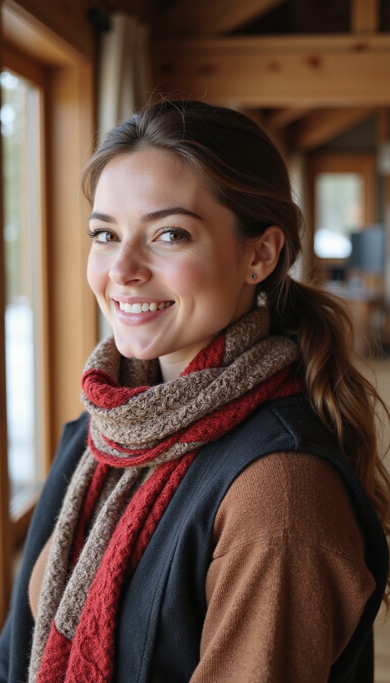 Low Ponytail Tied With Wool Scarf