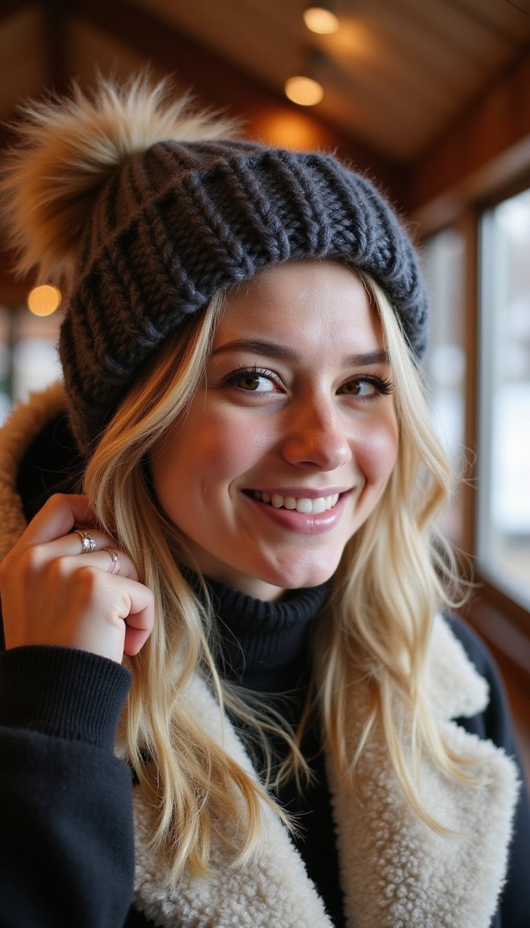 Messy Bun Peeking From a Cozy Beanie