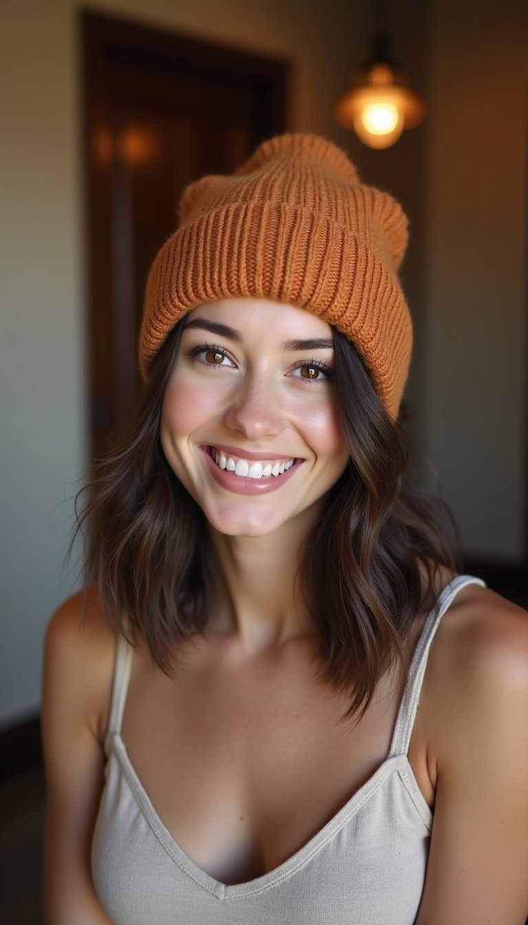 Textured Bob With Folded Beanie Edge