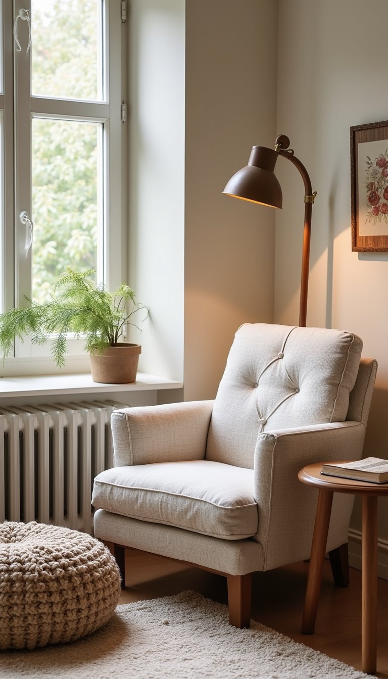 Cozy Reading Nook With Floor Lamp And Pouf