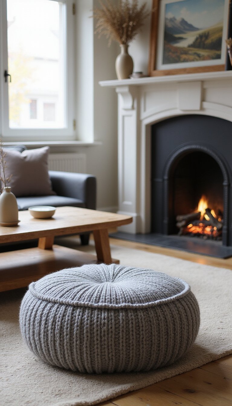 Knitted Floor Pouf For Extra Seating And Texture