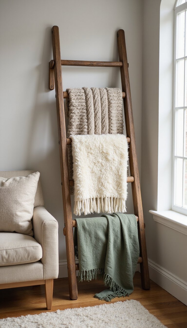 Ladder For Layered Throw Blankets And Texture