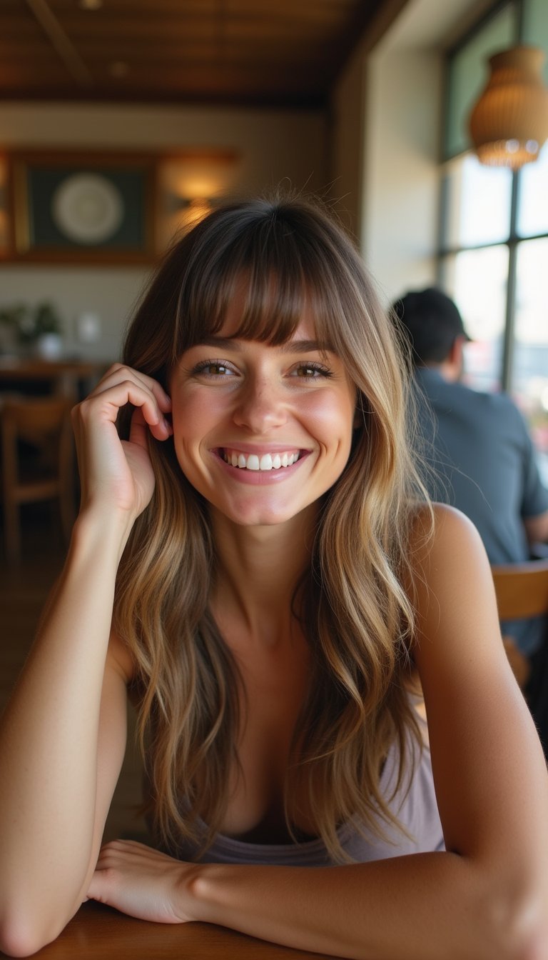 Curtain Bangs Blended Into Soft Waves