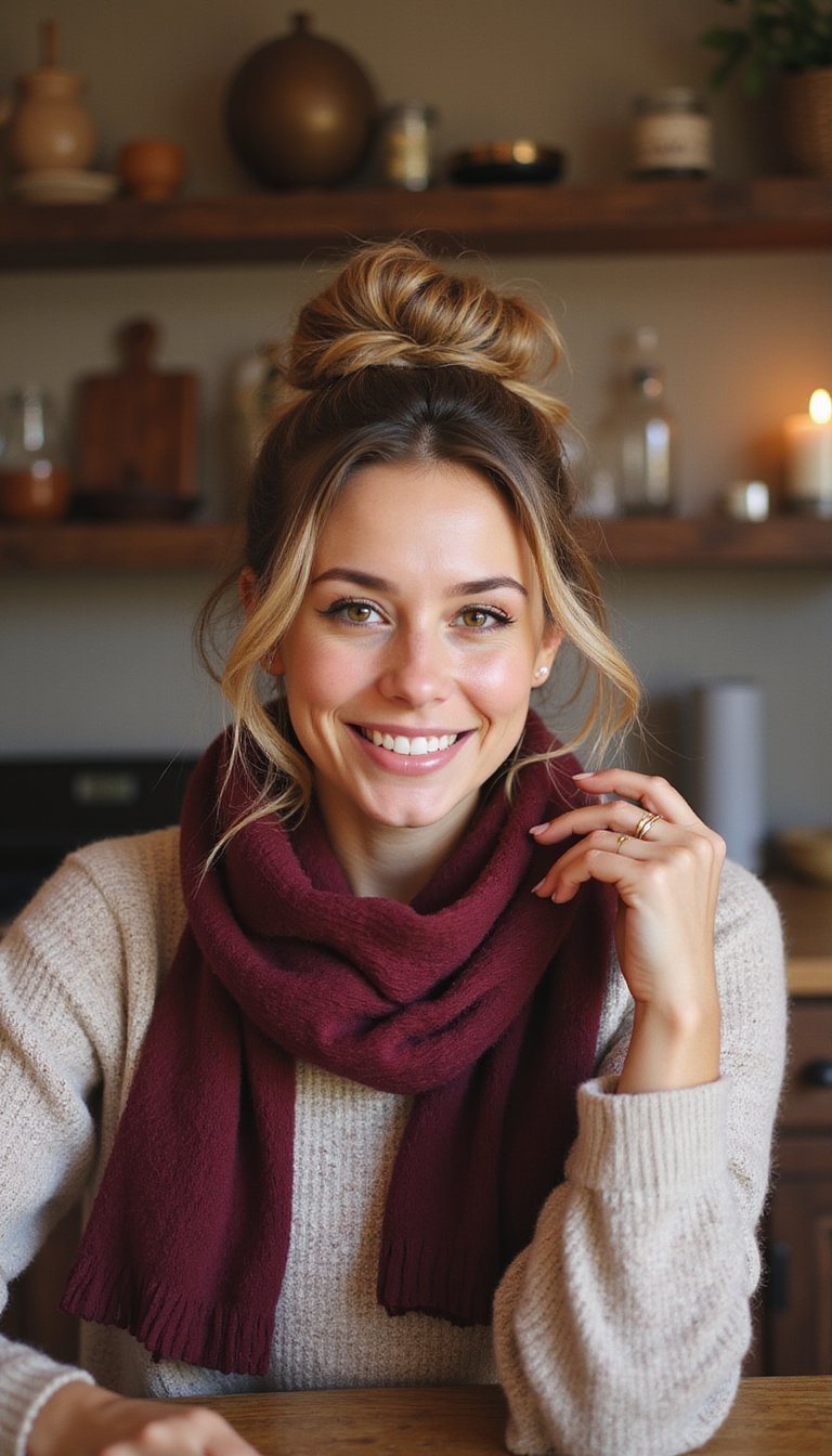 Scarf-Wrapped Bun For Instant Cozy Flair