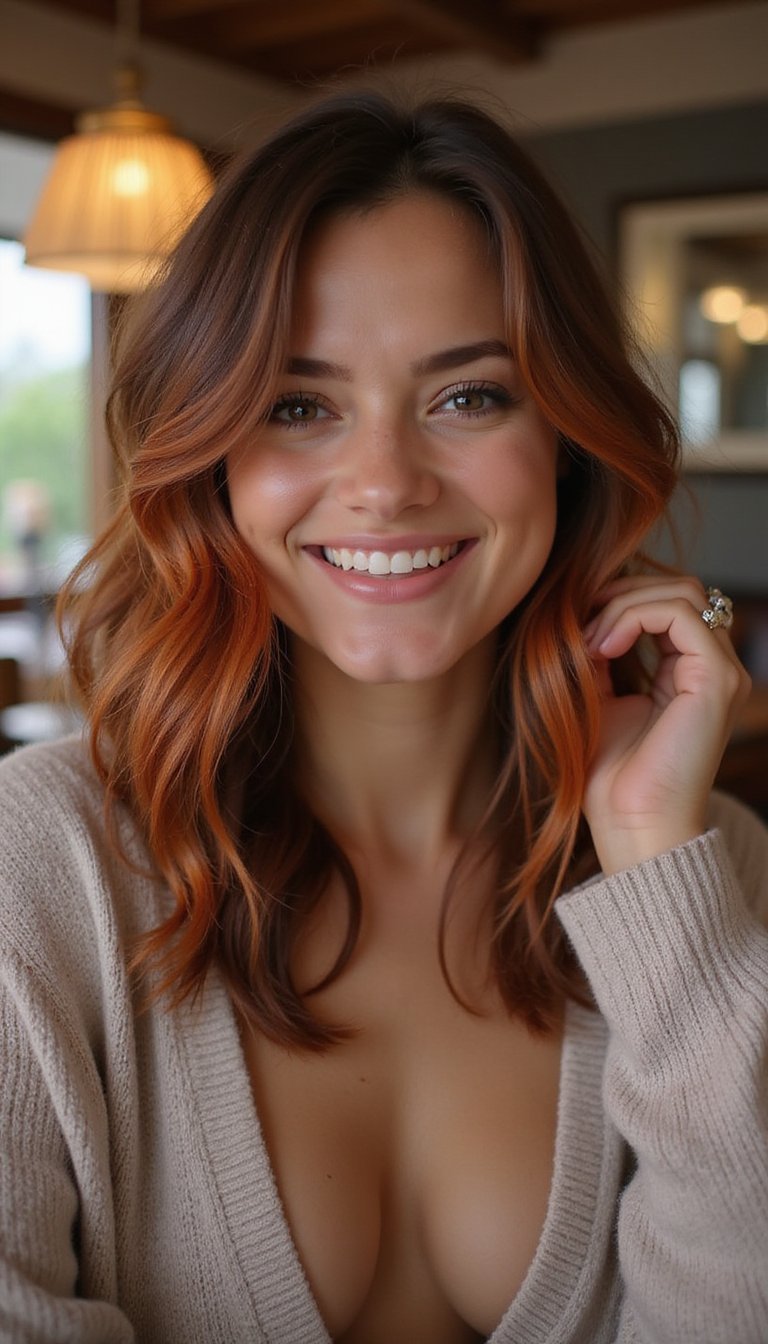 Tousled Lob With Warm Color Pops