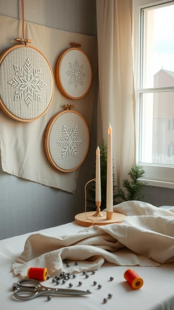 Embroidered Snowflake Hoop Wall Art