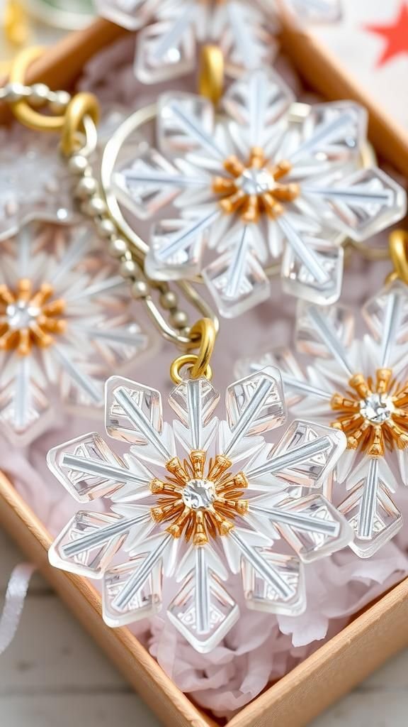 Epoxy Resin Snowflake Keychains With Sparkle