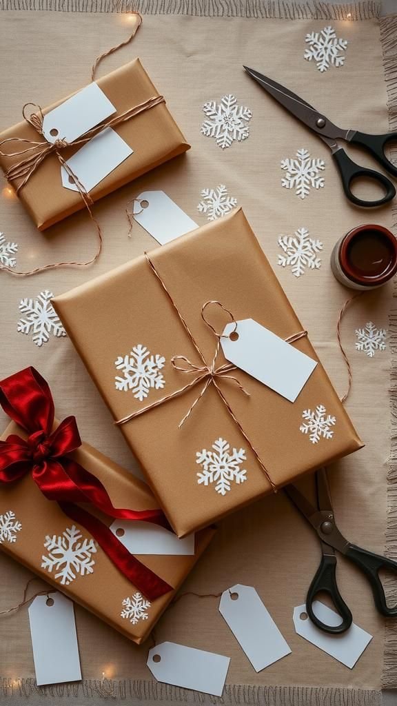 Hand-Stamped Snowflake Kraft Gift Wrap