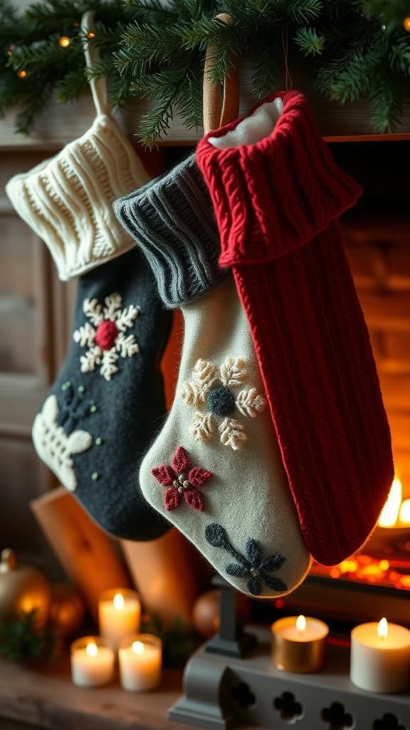 Upcycled Sweater Stockings With Snowflake Patches