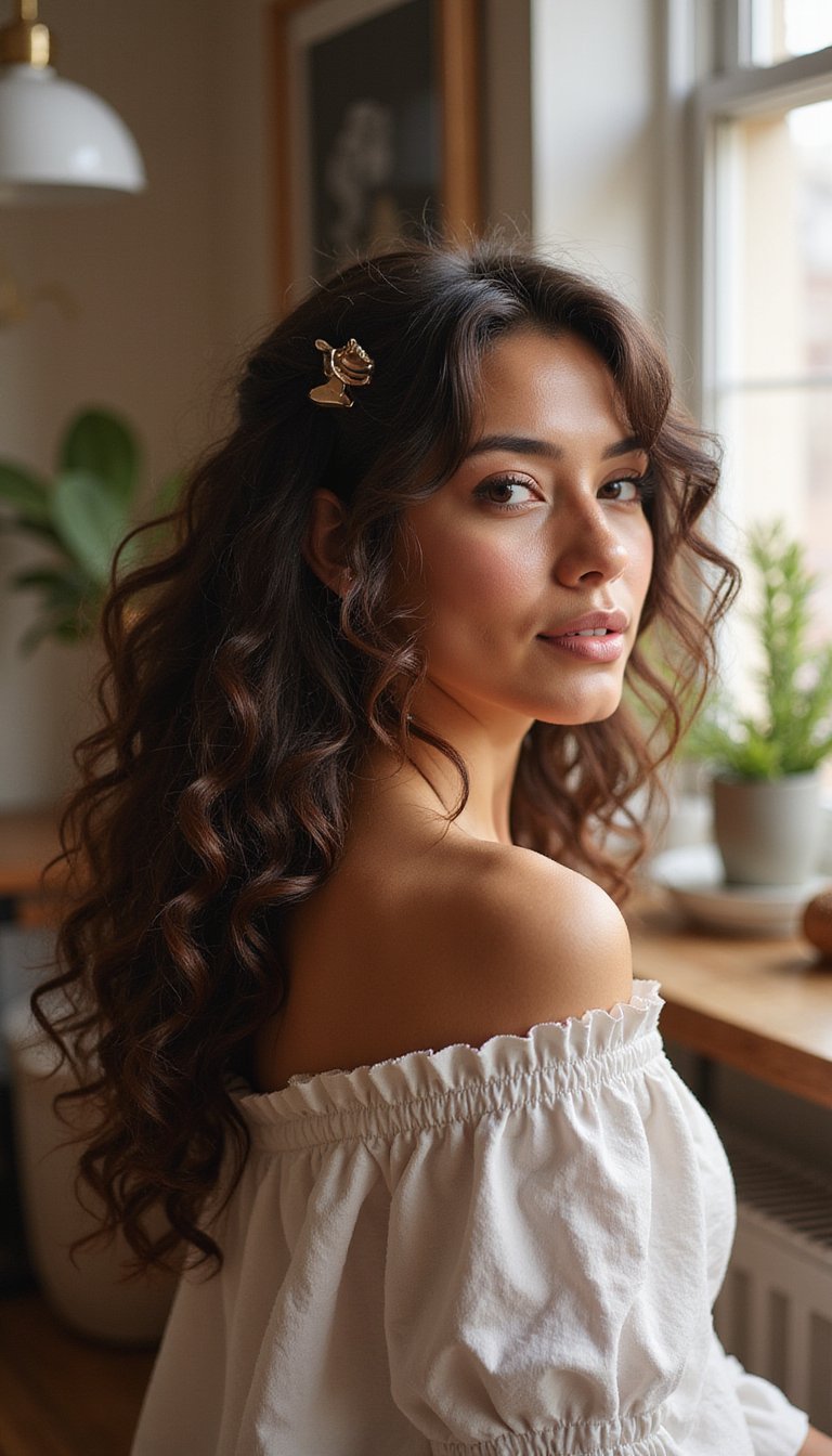 Curly Half-Up With Claw Clip Embracing Texture