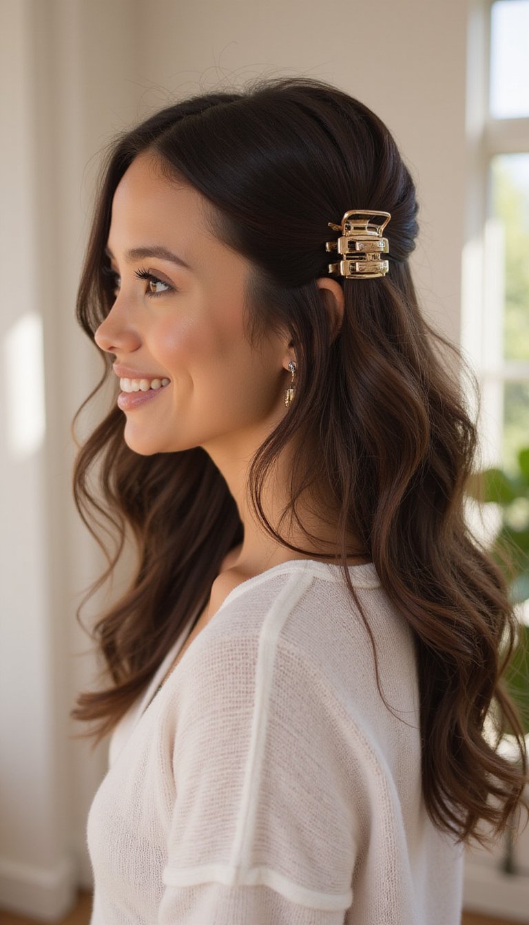 Effortless Half-Up With Oversized Claw Clip