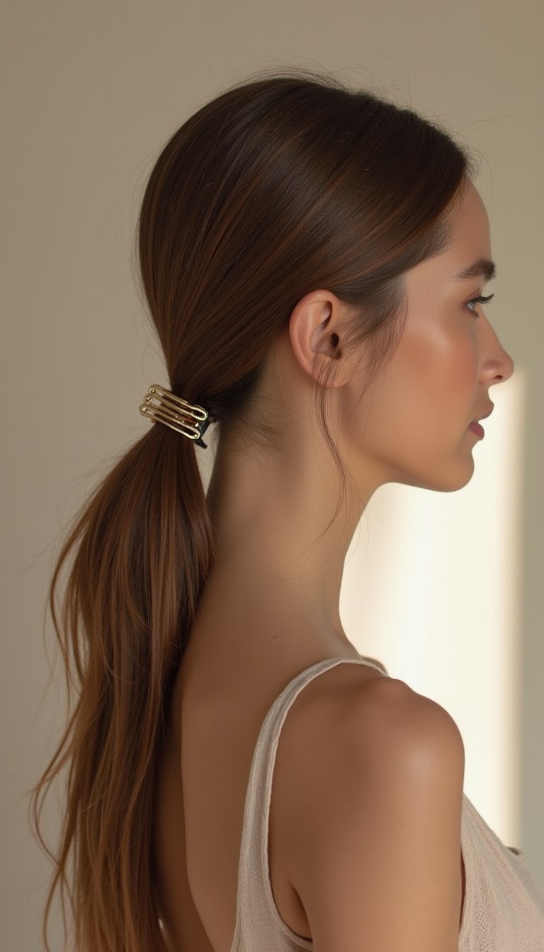Sleek Low Pony Pinned With Minimal Claw Clip