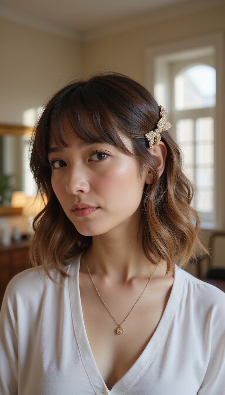 Textured Bob Half-Pinned With Mini Claw Clip