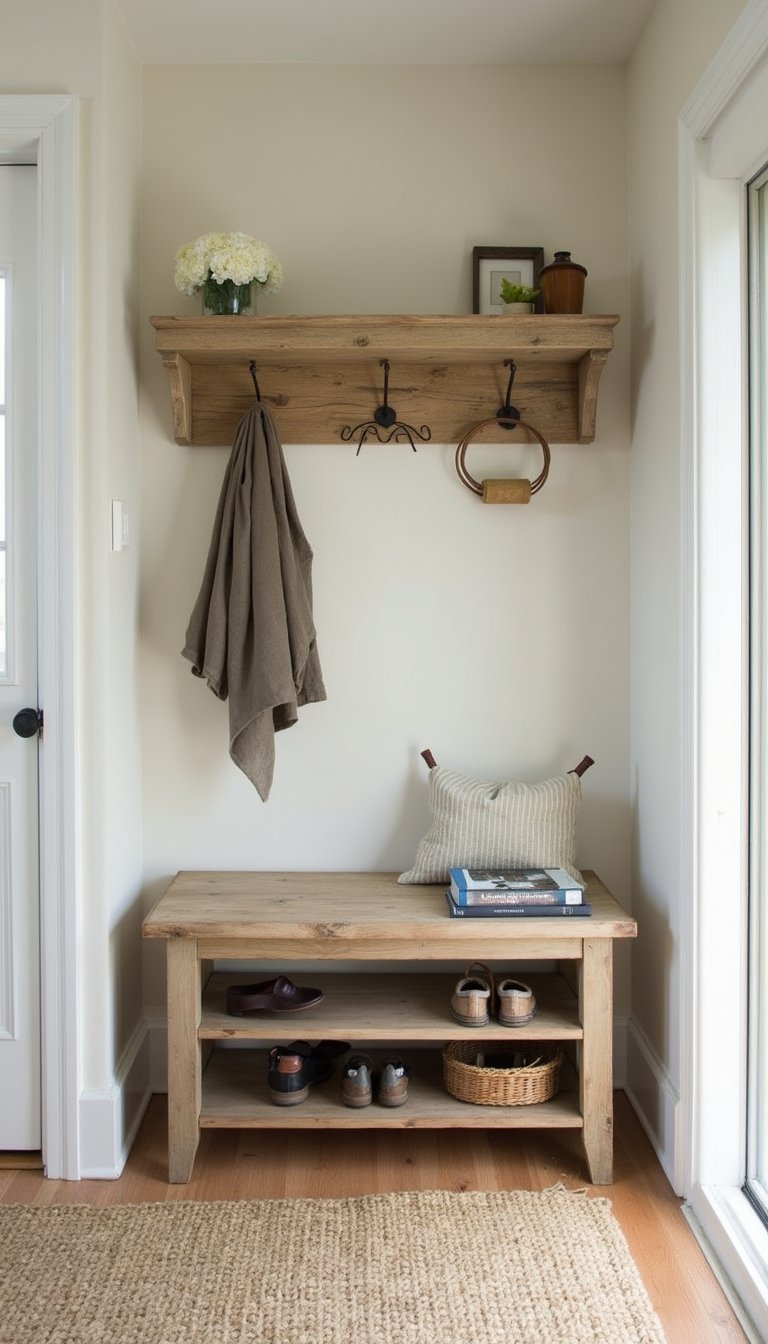 Estación De Entrada Con Ganchos Y Madera Recuperada