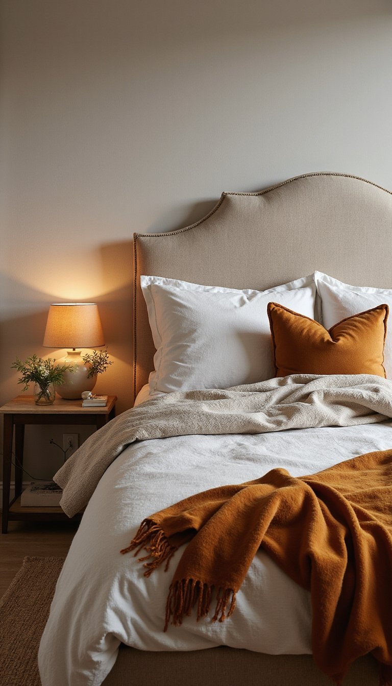 Cabecero Tapizado Con Tonos Neutros Y Cálidos
