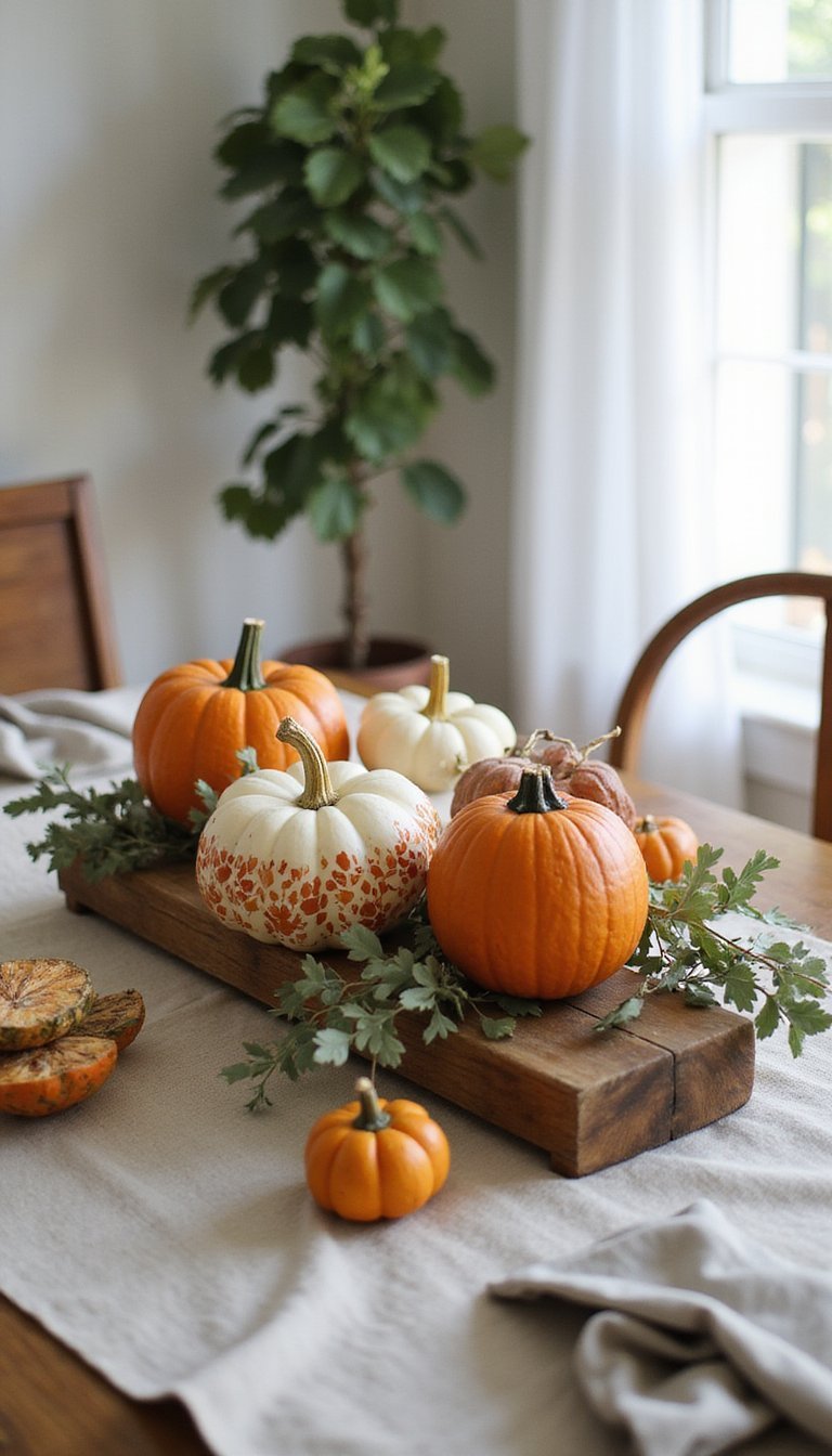 Centro De Mesa Con Calabazas Pintadas A Mano