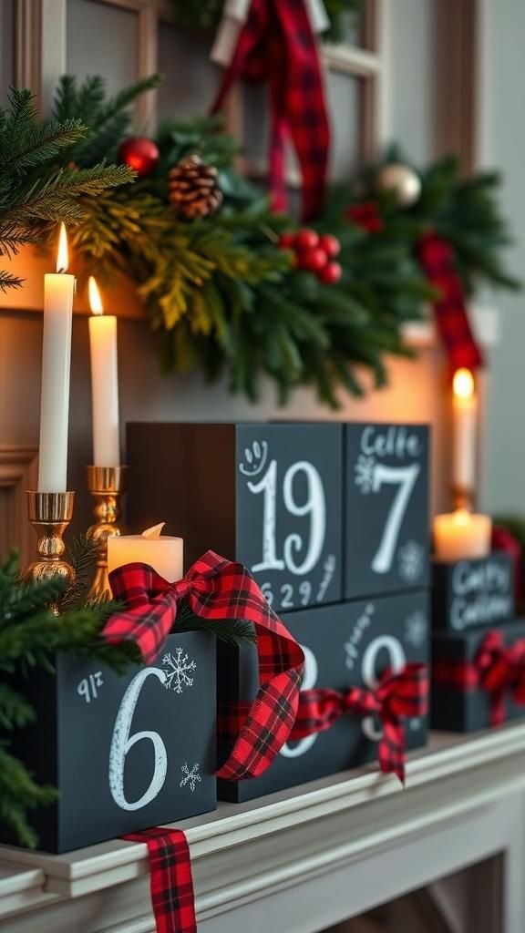 Chalkboard Cube Boxes On A Holiday Mantel