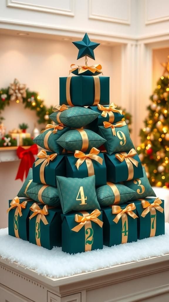 Pillow Box Tree Pyramid With Metallic Accents