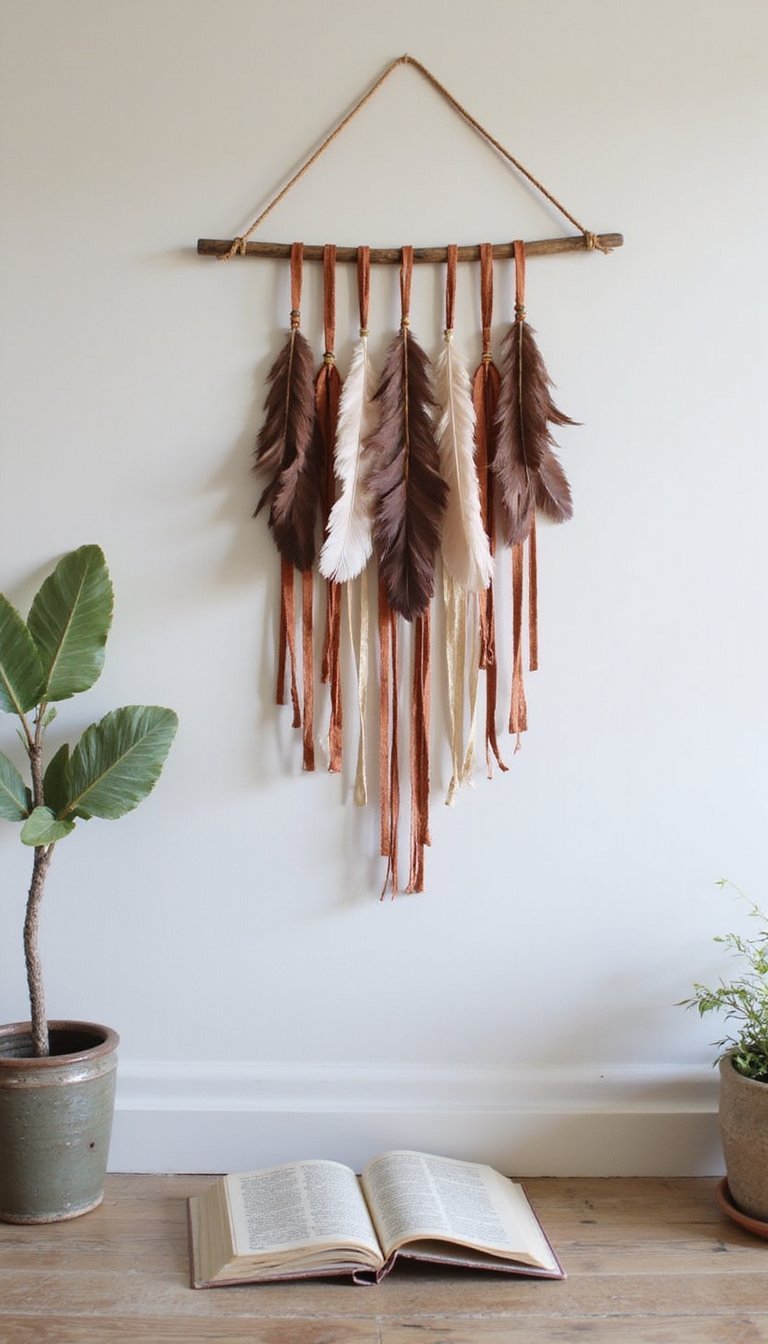 Feather And Leather Layered Wall Statement Piece