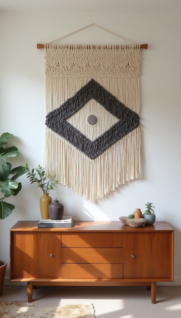 Geometric Macramé Panel With Bold Lines And Knots