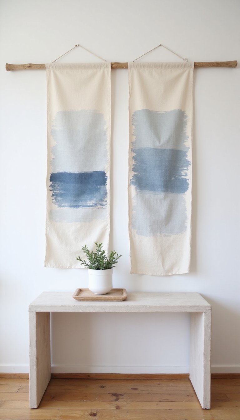 Hand-Painted Canvas Strip Hangings With Organic Lines