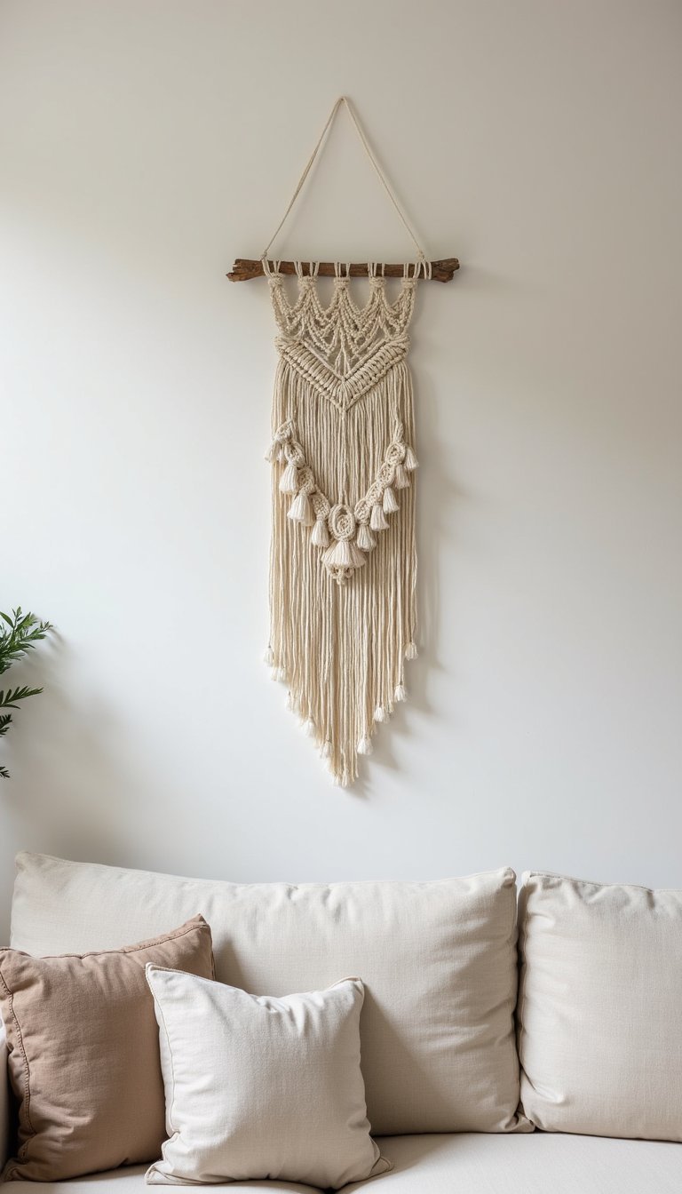 Macramé Driftwood Wall Hanging With Tassel Fringe