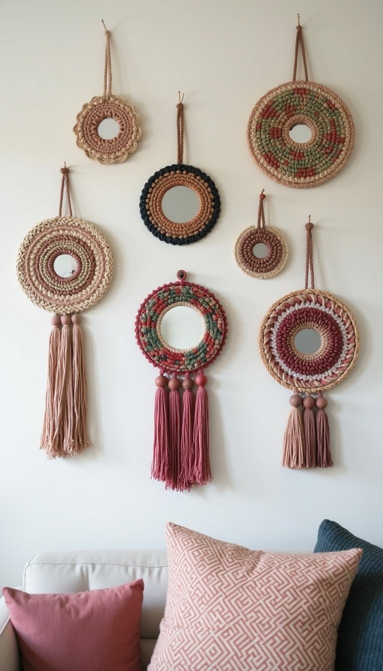 Mixed-Media Hoop Set With Mirrors And Tassels