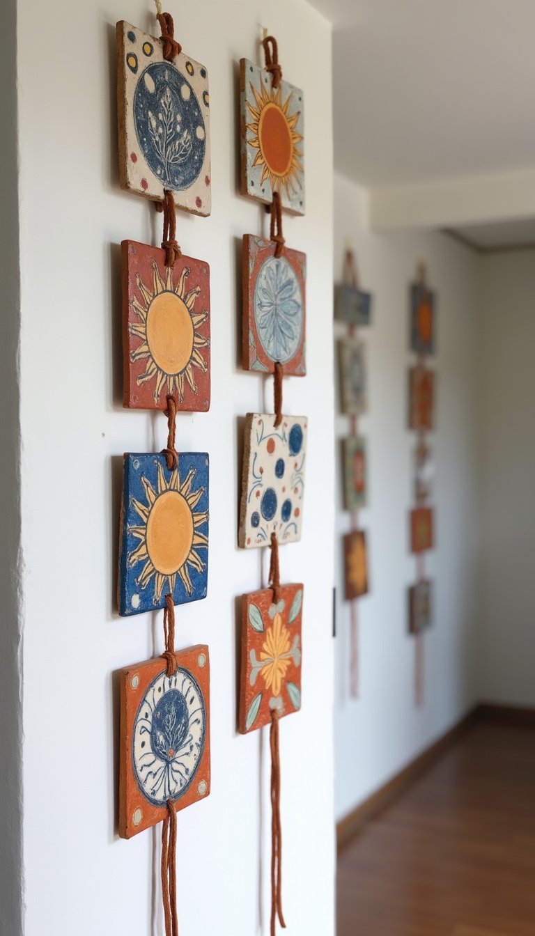 Tiny Ceramic Tile Hangings With Painted Motifs