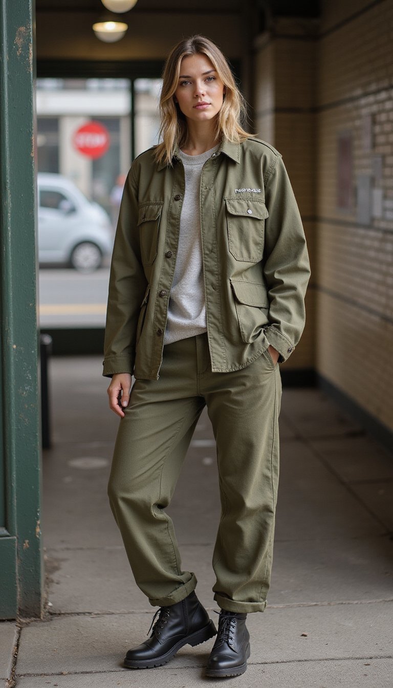 Utility Jacket With Chinos And Ankle Boots