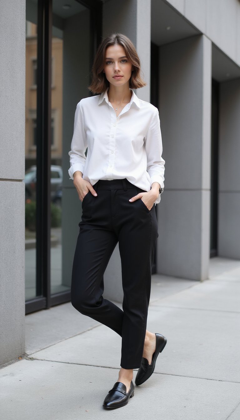 White Button-Up With Black Cigarette Pants
