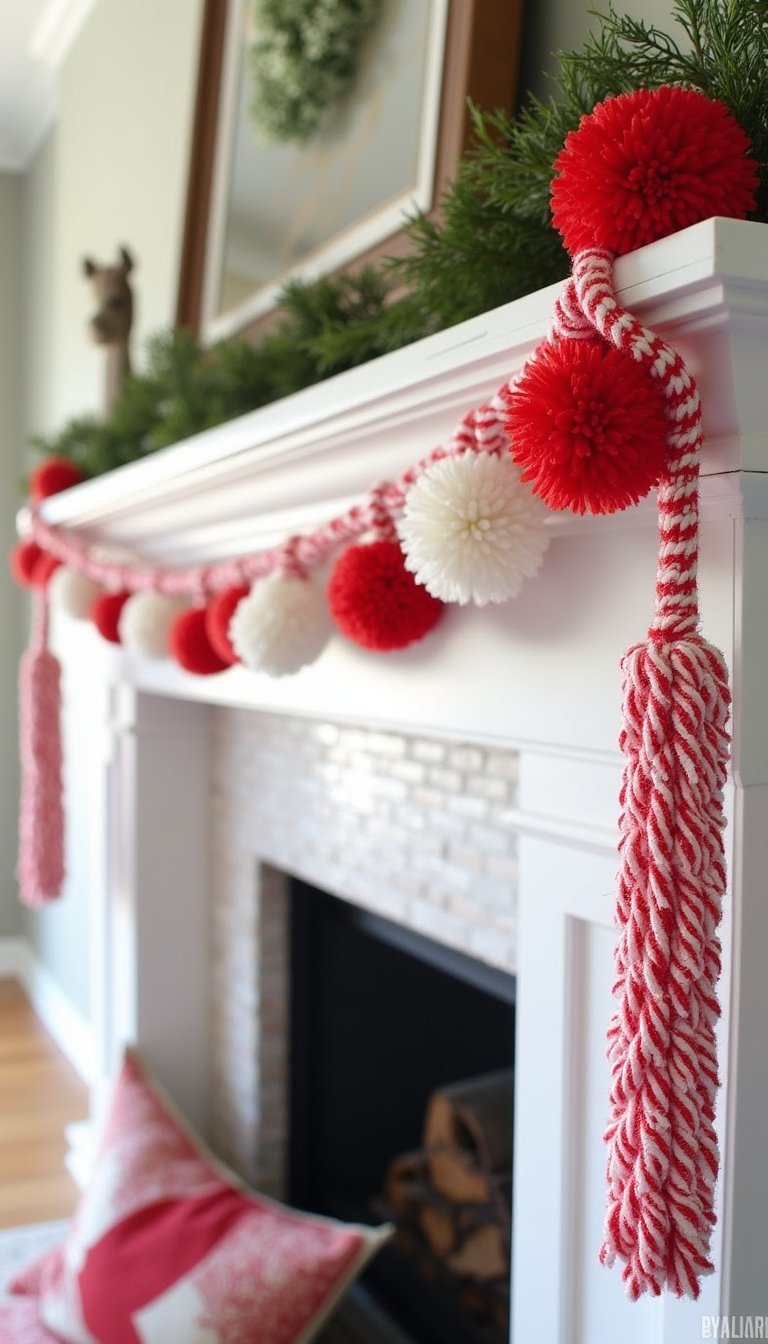Candy Cane Stripe Tassel And Pom Pom Garland