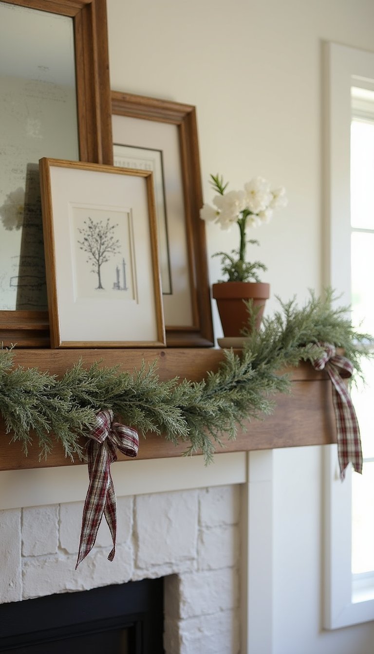 Plaid Ribbon Farmhouse Garland With Soft Greens